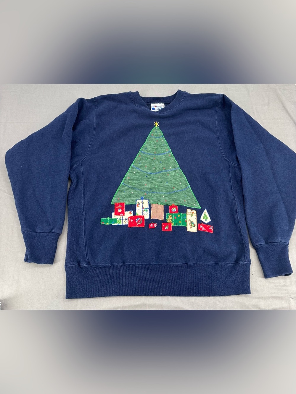 Vintage Navy Christmas Sweatshirt with Christmas Tree